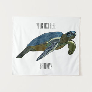 Sea turtle cartoon illustration tapestry