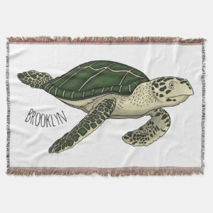 Sea turtle cartoon illustration throw blanket