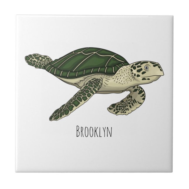 Sea turtle cartoon illustration  tile (Front)