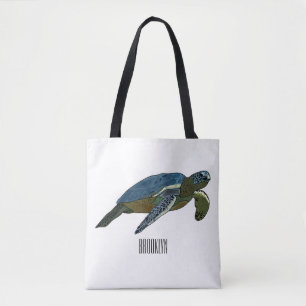 Sea turtle cartoon illustration tote bag