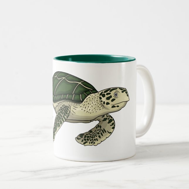 Sea turtle cartoon illustration  Two-Tone coffee mug (Front Right)