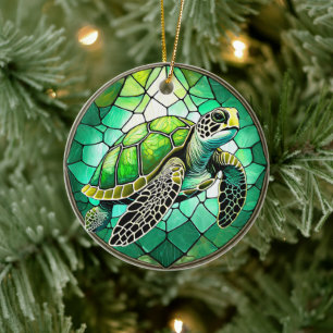 Sea Turtle Ceramic Decorative Stained glass look Tree Decoration