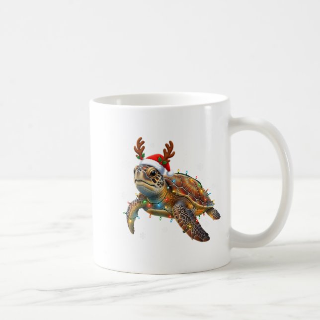 Sea Turtle Christmas Lights Funny Santa Hat Men Wo Coffee Mug (Right)