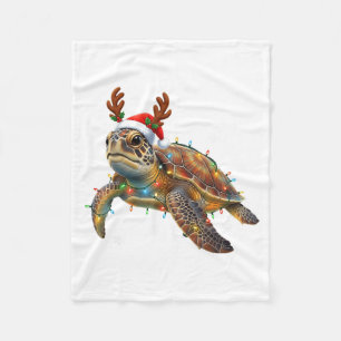 Sea Turtle Christmas Lights Funny Santa Hat Men Wo Fleece Blanket