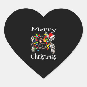 Sea Turtle Christmas Lights Funny Santa Hat Merry Heart Sticker