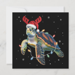 Sea Turtle Christmas Lights Funny Santa Hat Merry  Holiday Card