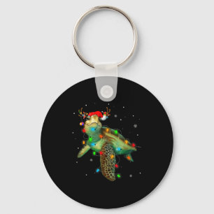 Sea Turtle Christmas Lights Funny Santa Hat Merry  Key Ring
