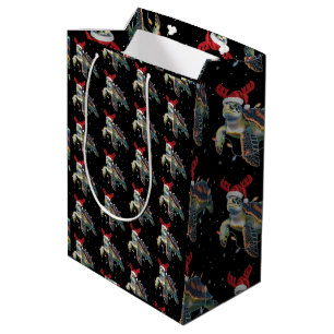 Sea Turtle Christmas Lights Funny Santa Hat Merry Medium Gift Bag