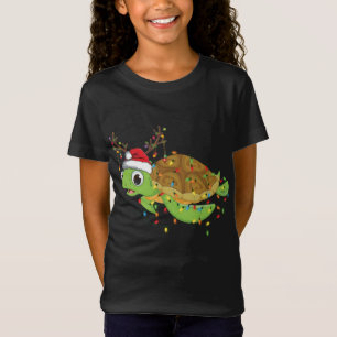 Sea Turtle Christmas Lights Funny Santa Hat Merry T-Shirt