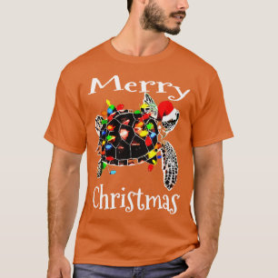 Sea Turtle Christmas Lights Funny Santa Hat Merry T-Shirt