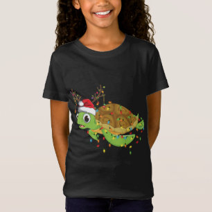 Sea Turtle Christmas Lights Funny Santa Hat Merry  T-Shirt