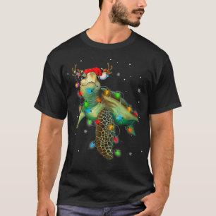 Sea Turtle Christmas Lights Funny Santa Hat Merry T-Shirt