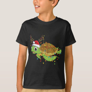 Sea Turtle Christmas Lights Funny Santa Hat Merry  T-Shirt