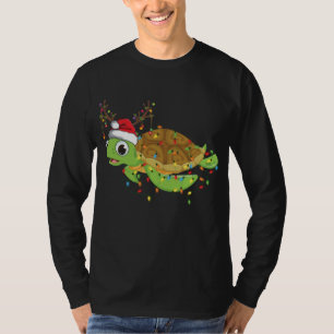 Sea Turtle Christmas Lights Funny Santa Hat Merry  T-Shirt