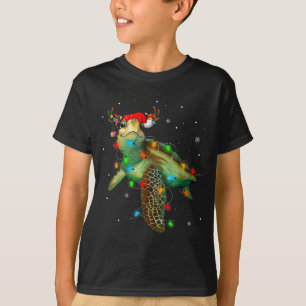 Sea Turtle Christmas Lights Funny Santa Hat Merry  T-Shirt