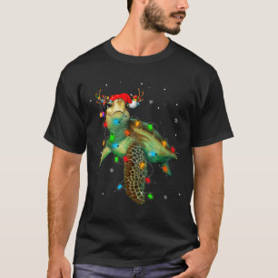 Sea Turtle Christmas Lights Funny Santa Hat Merry  T-Shirt