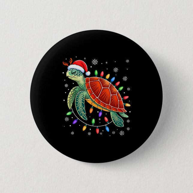 Sea Turtle Christmas Lights Santa Hat Funny Xmas P 6 Cm Round Badge (Front)