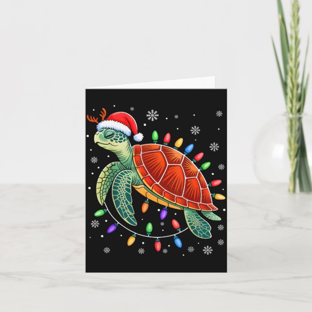 Sea Turtle Christmas Lights Santa Hat Funny Xmas P Card (Front)