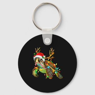 Sea Turtle Christmas Lights Santa Hat Merry Christ Key Ring