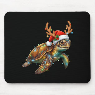 Sea Turtle Christmas Lights Santa Hat Merry Christ Mouse Pad