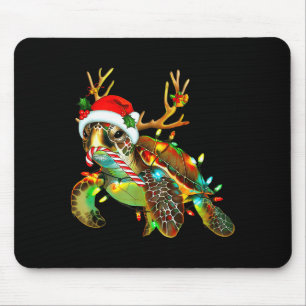 Sea Turtle Christmas Lights Santa Hat Merry Christ Mouse Pad
