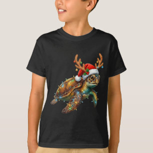 Sea Turtle Christmas Lights Santa Hat Merry Christ T-Shirt