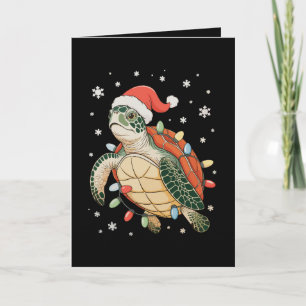 Sea Turtle Christmas Lights Xmas Hat Holiday Card