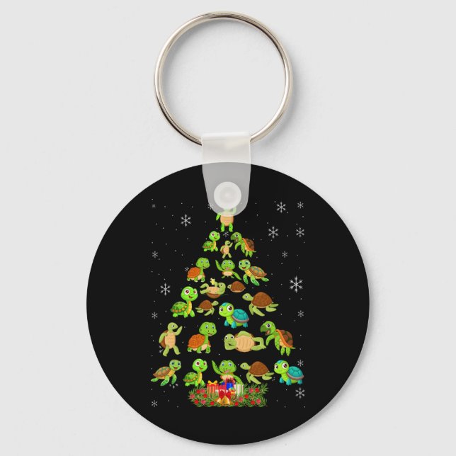 Sea Turtle Christmas Tree Matching Family Xmas Tre Key Ring (Front)