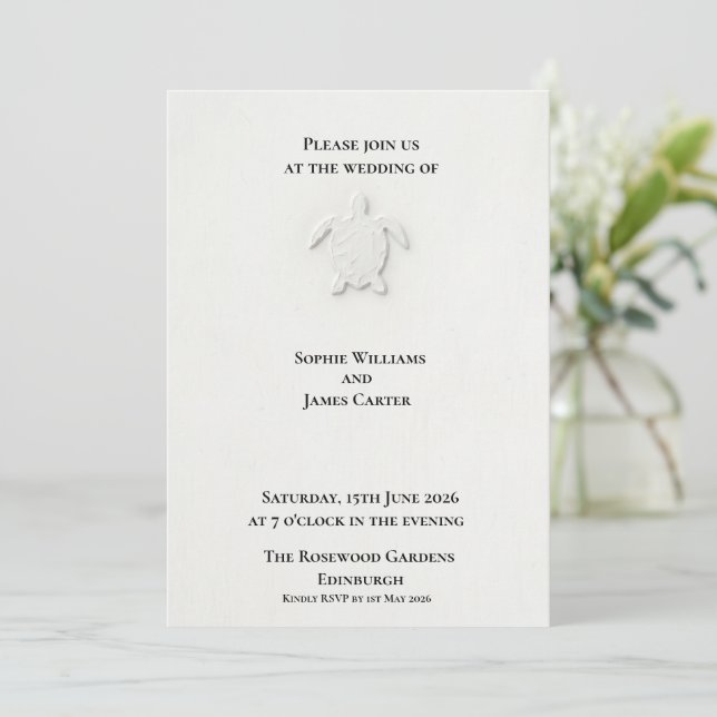 Sea Turtle Coastal Beach Wedding Invitation (Standing Front)