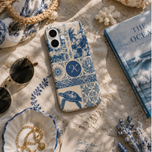 Sea Turtle Coastal Monogram iPhone 16 Case