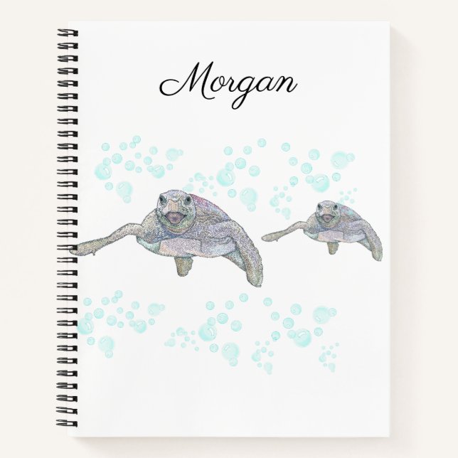 Sea Turtle Colourful Original Drawing Personalised Notebook (Front)