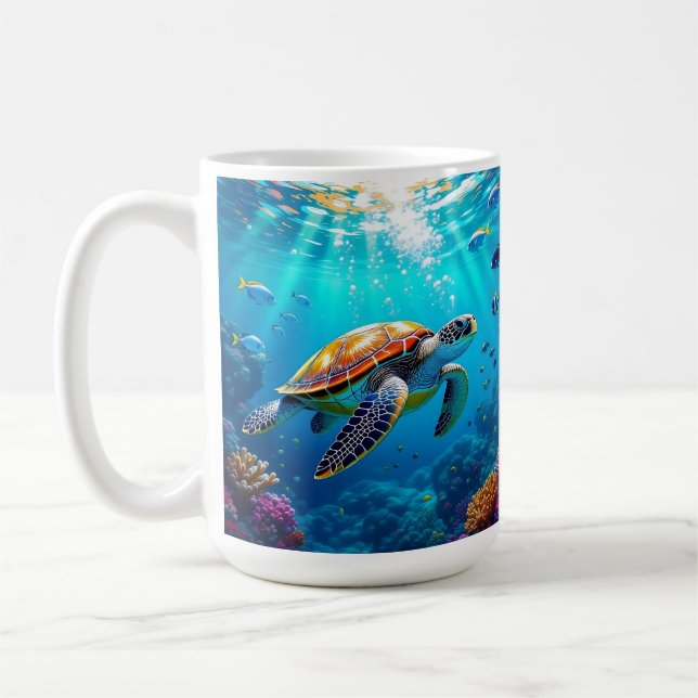 Sea Turtle Colourful Underwater Scene   Coffee Mug (Left)