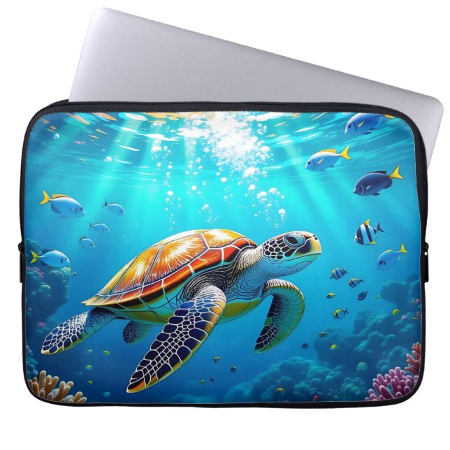 Sea Turtle Colourful Underwater Scene   Laptop Sleeve (Front)