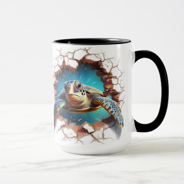 Sea turtle coming out from a wall mug (Right)