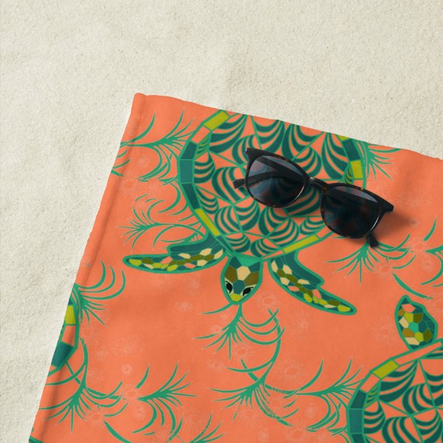 Sea Turtle Coral Pink Beach Towel (In Situ)