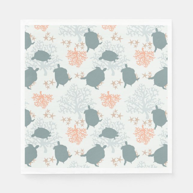 Sea Turtle Coral Reef Beach Pattern Napkin (Front)