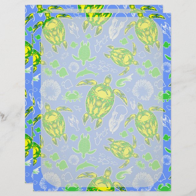 Sea Turtle Coral Reef Marine Life Symbol  Custom Letterhead (Front/Back)