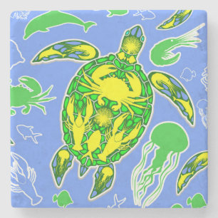 Sea Turtle Coral Reef Marine Life Symbol  Stone Coaster