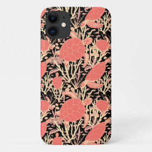 Sea Turtle Coral Reef on Black Patterned Case-Mate iPhone Case