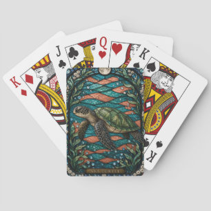 Sea Turtle Coral Shallows Illumina Stained Glass Playing Cards