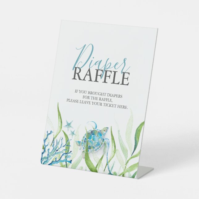 Sea Turtle Diaper Raffle Baby Shower Tabletop Sign (Front)