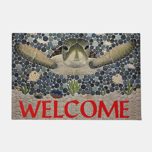 Sea Turtle Doormat, Turtle Welcome Mat (Front)