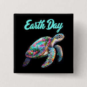 Sea Turtle Earth Day Save The Earth  15 Cm Square Badge