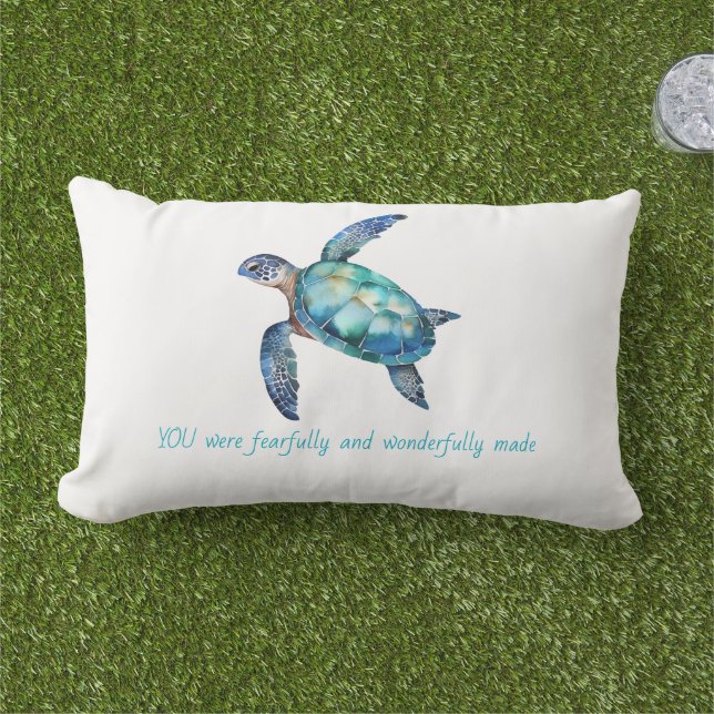Sea Turtle Fearfully & Wonderfully Made Outdoor Lumbar Cushion (Grass)