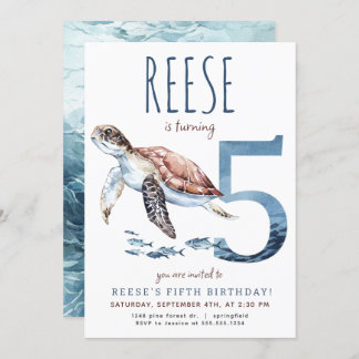 Sea Turtle Fifth Birthday Invitation