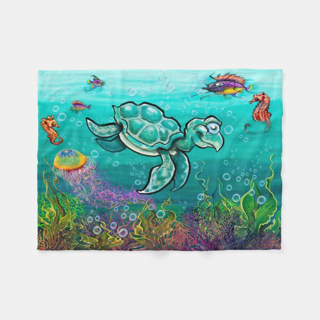 Sea Turtle Fleece Blanket (Front (Horizontal))