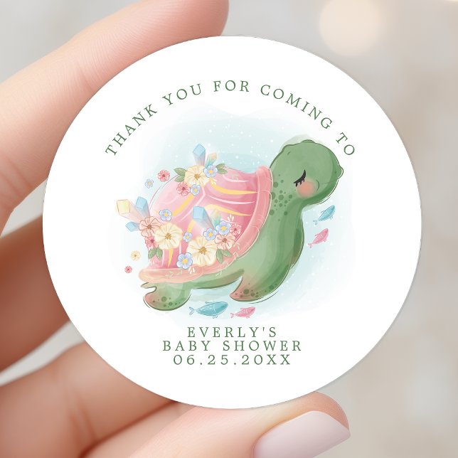 Sea Turtle Floral Baby Shower Thank You Classic Round Sticker (Creator Uploaded)