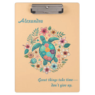 Sea Turtle Floral Boho School Office Name  Clipboard