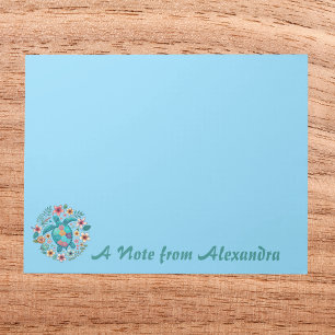 Sea Turtle Floral Boho School Office with Name Notepad