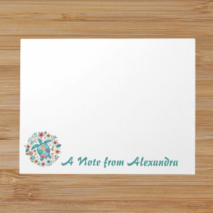 Sea Turtle Floral Boho School Office with Name Notepad